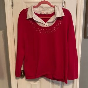 Quacker Factory Red Crew Neck Sweater Size 1X
